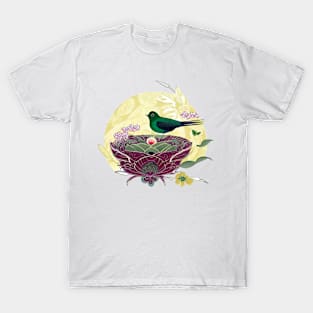 Bird in a Floral Nest - Adorable Wall Decor T-Shirt